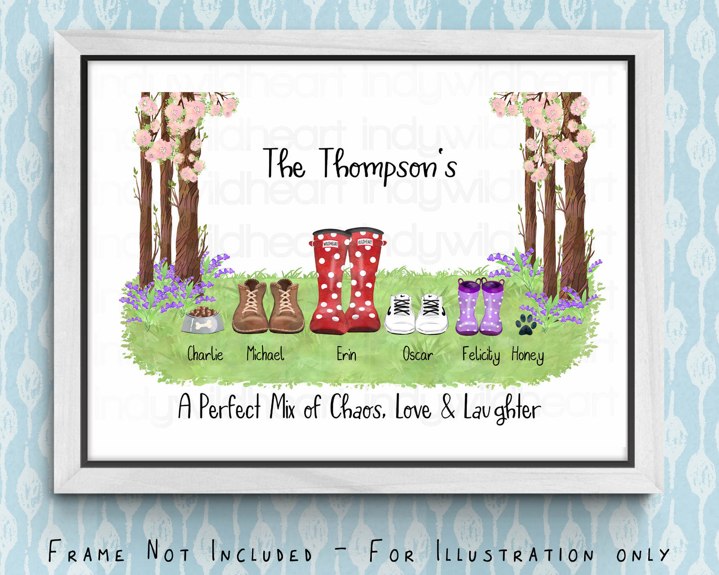 Personalised Welly Boot Family Print, Personalised Gift, Seasonal Wall Decor, Fun Family Art Print, Classic Welly Boot Print