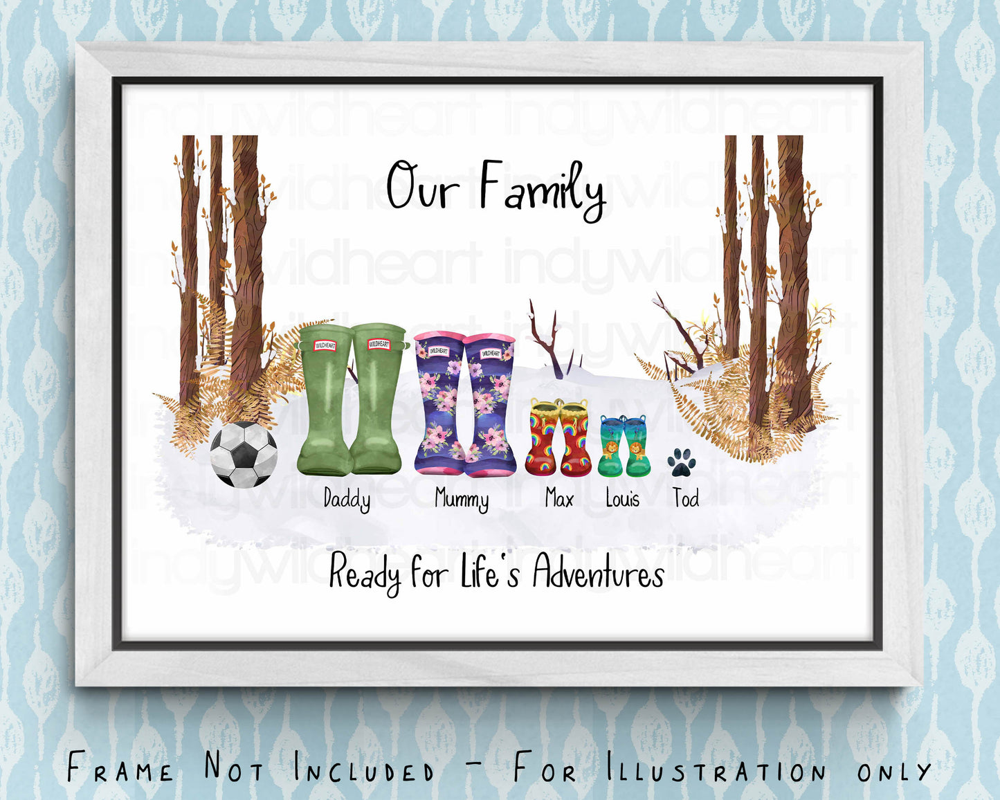 Personalised Welly Boot Family Print, Personalised Gift, Seasonal Wall Decor, Fun Family Art Print, Classic Welly Boot Print