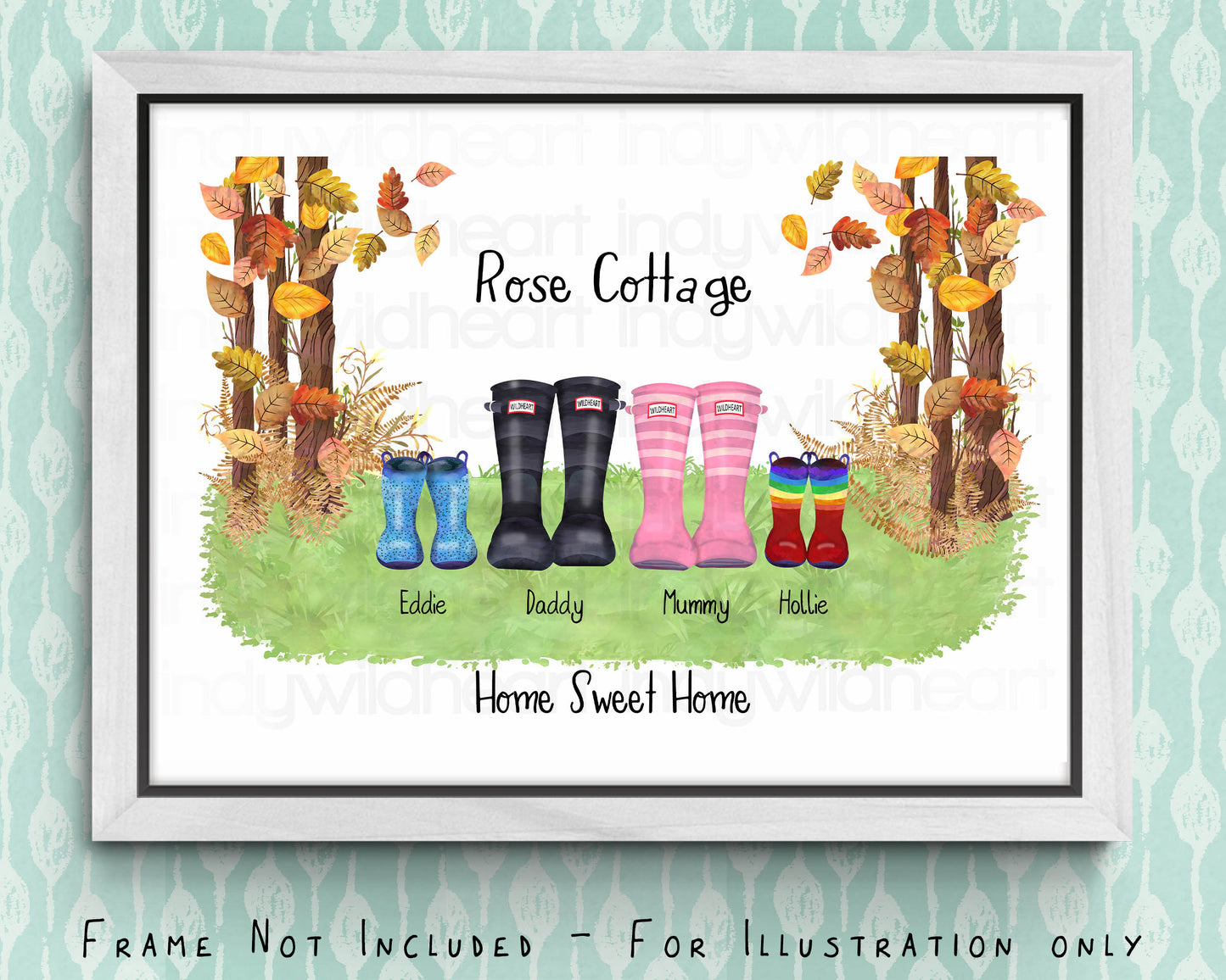 Personalised Welly Boot Family Print, Personalised Gift, Seasonal Wall Decor, Fun Family Art Print, Classic Welly Boot Print