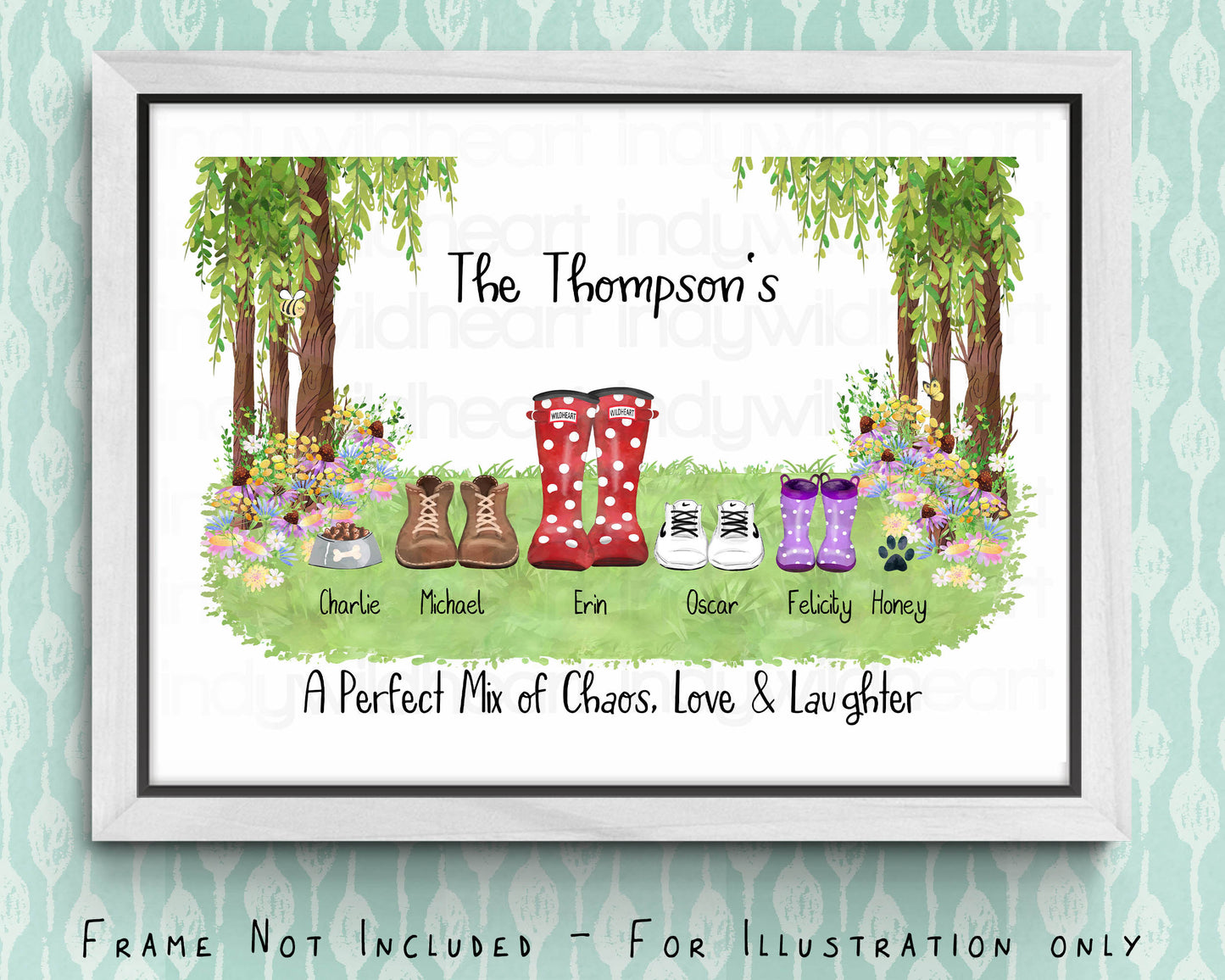 Personalised Welly Boot Family Print, Personalised Gift, Seasonal Wall Decor, Fun Family Art Print, Classic Welly Boot Print