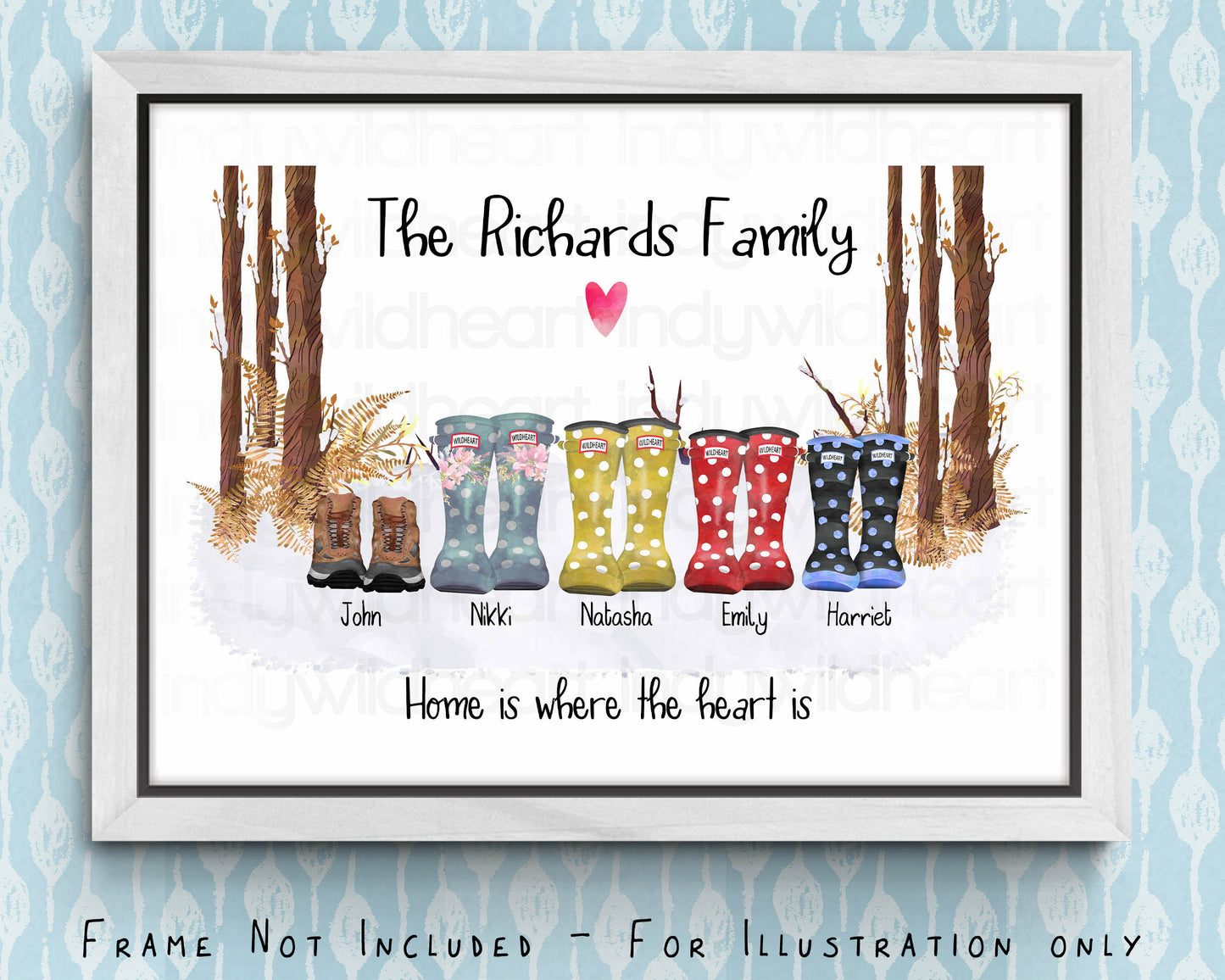 Personalised Welly Boot Family Print, Personalised Gift, Seasonal Wall Decor, Fun Family Art Print, Classic Welly Boot Print