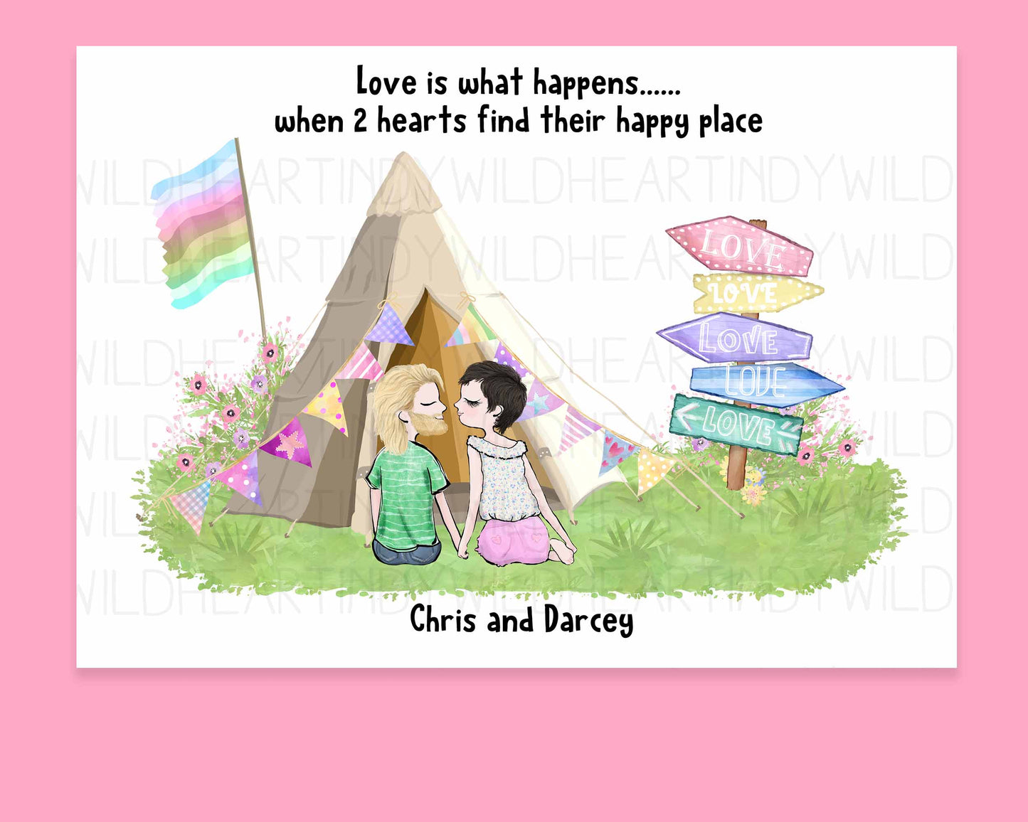 Love is Couple Print - Engagement Gift idea - Valentines Gift Idea - Gift for Her - Personalised For You - Cute Couple Art Print - Love is...