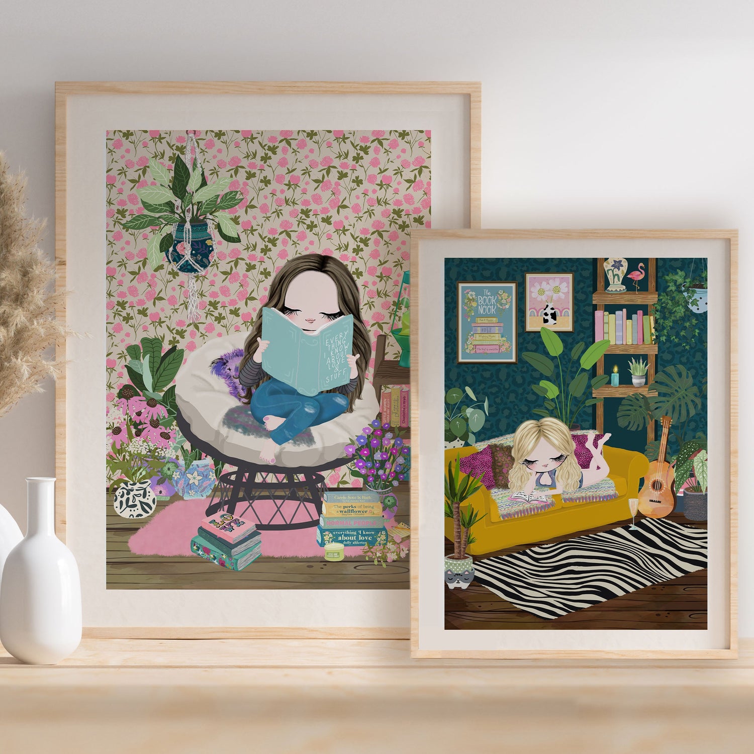 Boho & Bookish Art Prints - Girls Reading Books - For the Book Lovers