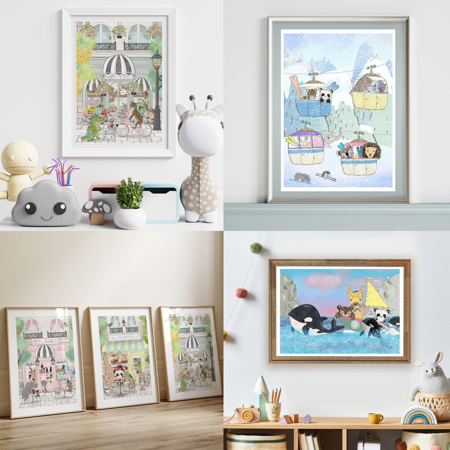 Nursery Wall Art - Whimsical Animals - Create A Colourful Happy Vibe For Children!