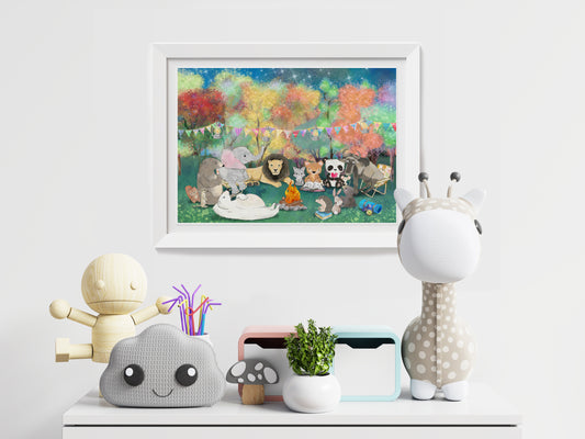 Woodland Nursery Print, Whimsical Animal Wall Art, Children's Room Art Print, Adventure Nursery Theme, Woodland Nursery Theme, Colourful & Magical Animals in the Forest Print