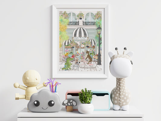 Animal Nursery Wall Art, Happy Florist Animal Print for Children's Bedroom, Beautiful Nursery Prints with an Animal Theme in Pastel Tones, Whimsical Animal Art, Colourful Nursery Art, Floral