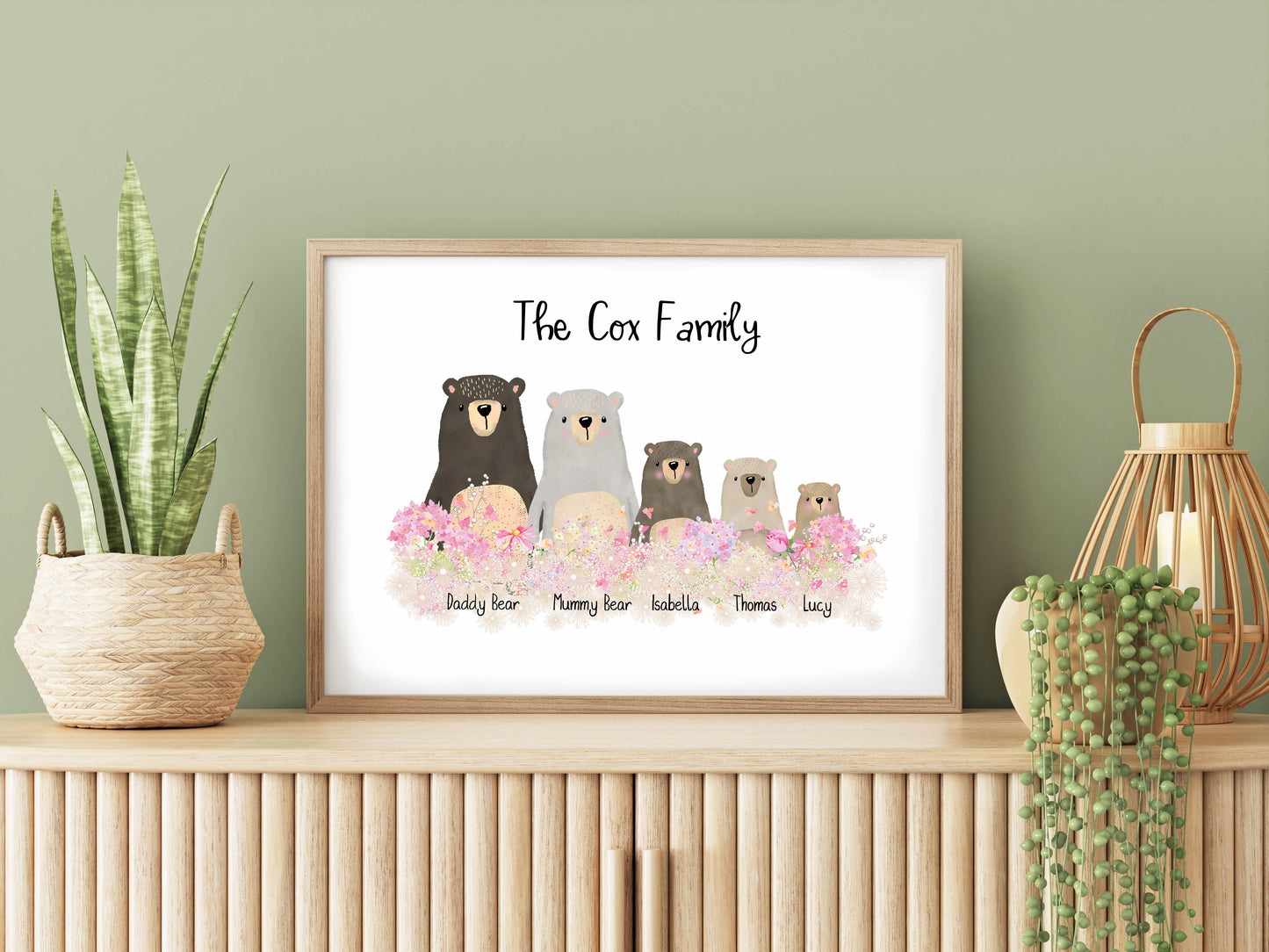 Personalised Bear Family Print, Birthday Gift for Her, Personalised Gift, Bear Print, Bear Family Portrait, Unique Family Print, Adoption Gift