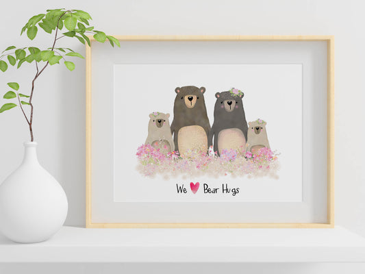Personalised Bear Family Print, Birthday Gift for Her, Personalised Gift, Bear Print, Bear Family Portrait, Unique Family Print, Adoption Gift