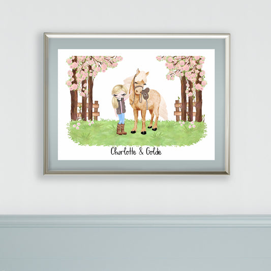 Personalised Horse Print, Gift for Horse Lover, Gift for Daughter, Girl & Her Horse Print, Cute Horse Print, Gift for friend