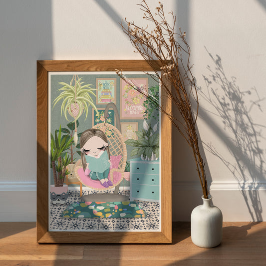 Book Lovers Print, Girl Reading Books Print, Boho Room Art Prints, Book Nook, Cottage Core, Book Lovers Gift, Mindfulness, Me Time, Fun & Colourful Prints