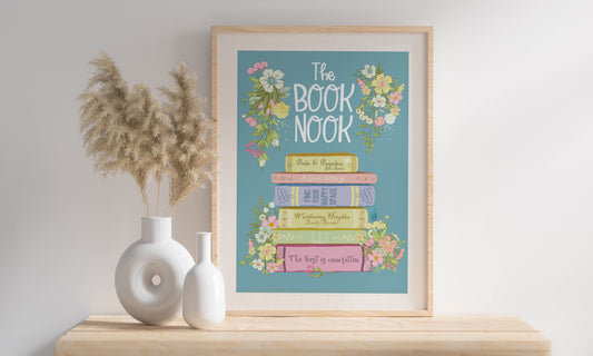 Book Nook Quote print, Book Spines Art Print, Book Spines Flowers, Floral Print, Cottage core, Fun & Colourful unframed Print