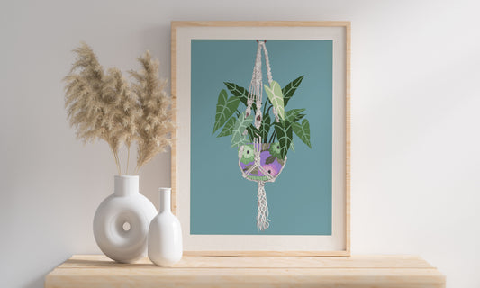 Botanical Boho Prints for the Home, Cottage Core Decor, Beautiful Vibrant House Plant Prints - Macrame Plant Hanger