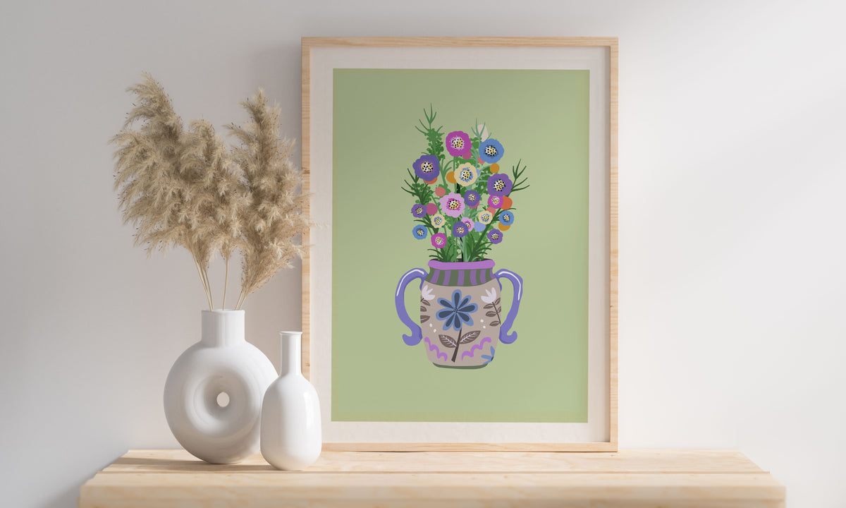 Botanical Art Prints for the Home, Vintage Vase & Flowers, Cottage Core Decor, Beautiful Vibrant House Plant Prints