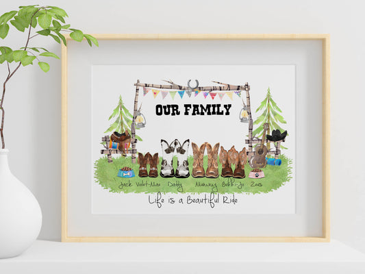 Personalised Cowboy Boot Family Print - Birthday Gift for Her or him - Anniversary Gift - Country & Western Lovers - Gift for Her Birthday - Personalised Family Gift - Cowboy Boot printSnowy Winter Theme