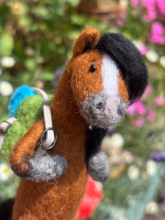Felt Animal - Needlefelted Horse - Cute Gift for Horse Lover - Needle Felt Horse Collectable Character - Bay Horse with White Blaze