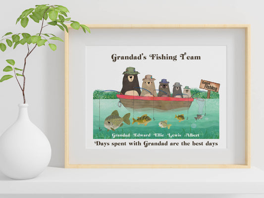 Personalised Fishing Family Print, Gift for Dad, Gift For Grandad, For Fishing Lovers, Personalised Gift for Him