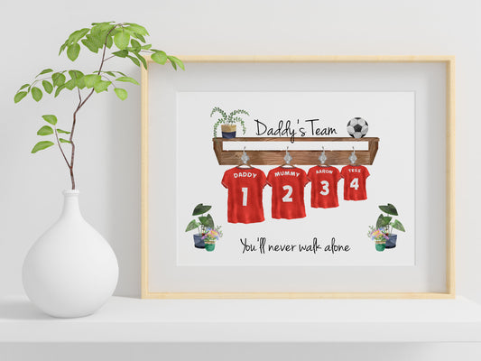 Personalised Football Family Print - Personalised gift - Gift for Dad, Gift for Football fans, Gift for Him, Gift for Grandad - Fathers Day Gift Idea