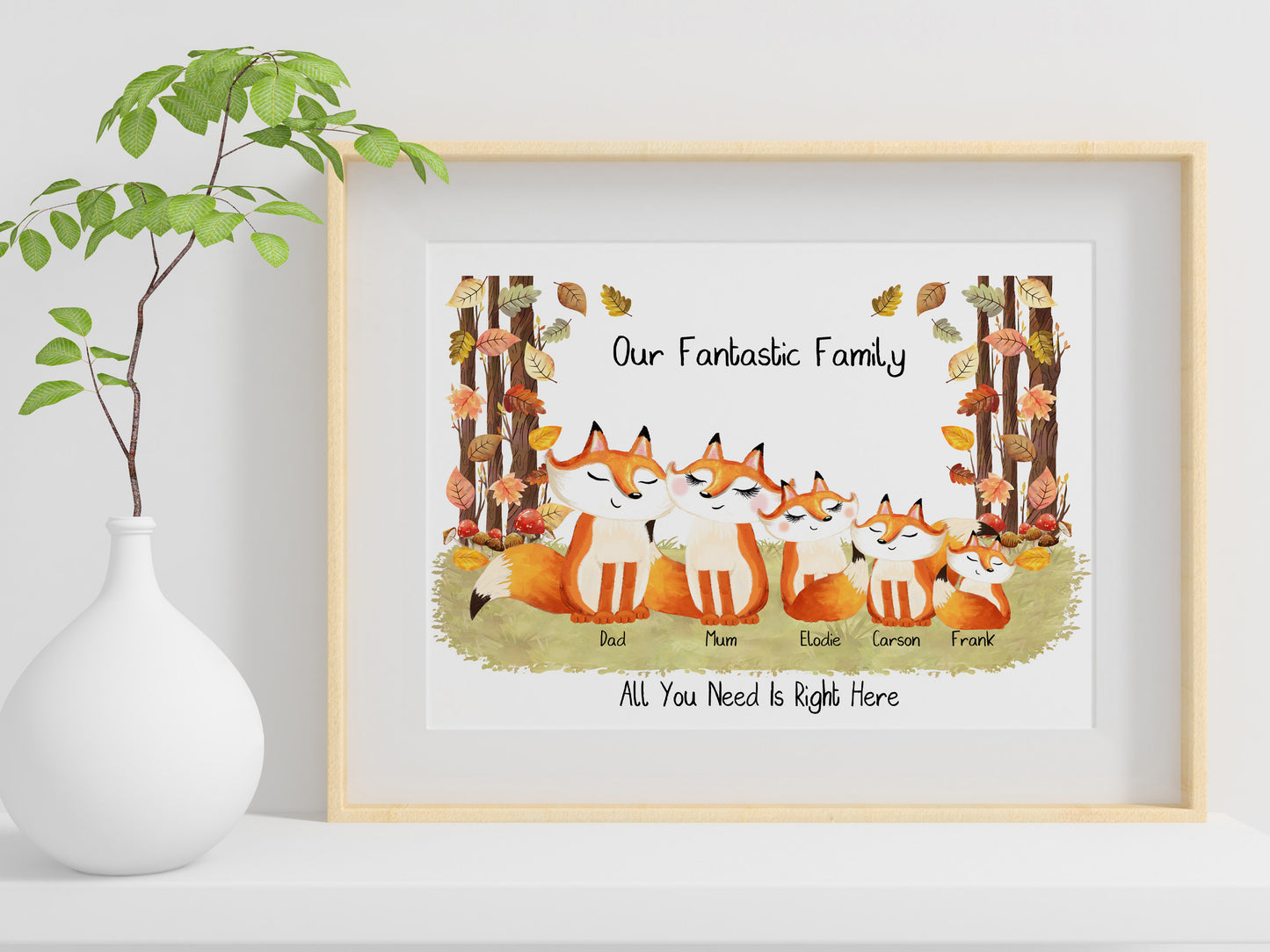 Personalised Fox Family Print, Family Quotes - Fox Print, Christmas Gift, Cute Fox Family Portrait, Personalised Gift, Secret Santa gift