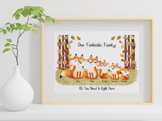 Personalised Fox Family Print, Family Quotes - Fox Print, Christmas Gift, Cute Fox Family Portrait, Personalised Gift, Secret Santa gift