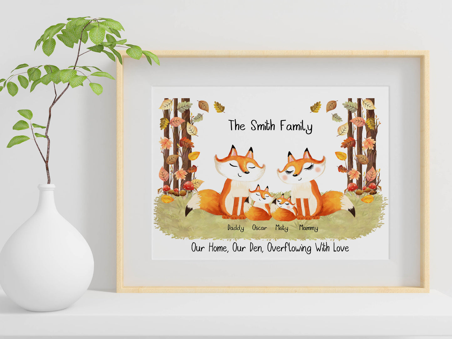 Personalised Fox Family Print, Family Quotes - Fox Print, Christmas Gift, Cute Fox Family Portrait, Personalised Gift, Secret Santa gift