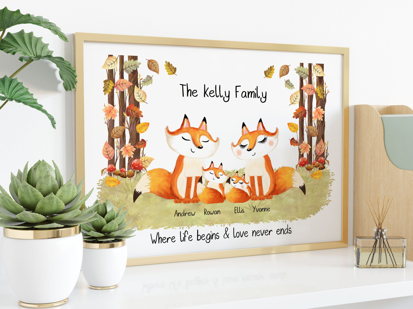 Personalised Fox Family Print, Family Quotes - Fox Print, Christmas Gift, Cute Fox Family Portrait, Personalised Gift, Secret Santa gift
