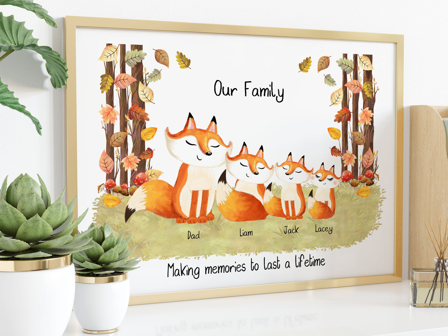 Personalised Fox Family Print, Family Quotes - Fox Print, Christmas Gift, Cute Fox Family Portrait, Personalised Gift, Secret Santa gift