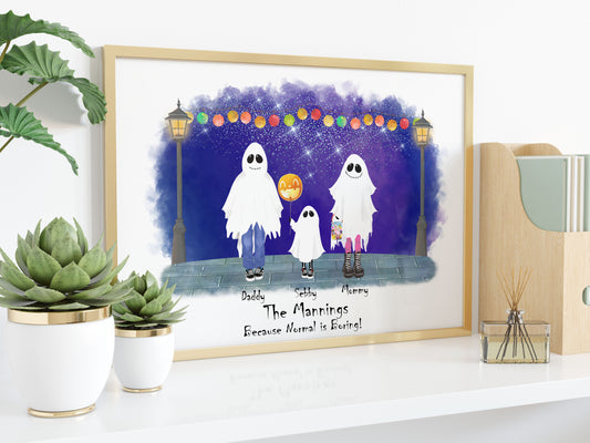 Personalised Ghost Family Print, Halloween Theme Print, Personalised Gift, Halloween Gift, Gothic Wall Art, Unique Family Print