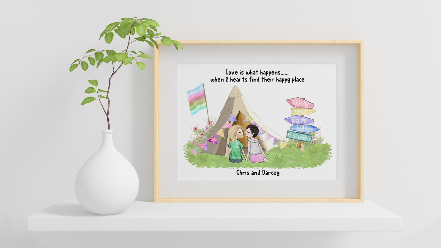 Love is Couple Print - Engagement Gift idea - Valentines Gift Idea - Gift for Her - Personalised For You - Cute Couple Art Print - Love is...