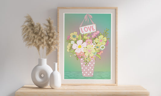 Vintage Floral Art Print, Cottagecore Decor, Beautiful Floral Print in Pastel Shades, Pretty Floral Print