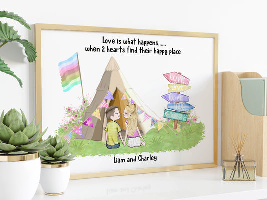 Love is Couple Print - Engagement Gift idea - Valentines Gift Idea - Gift for Her - Personalised For You - Cute Couple Art Print - Love is...