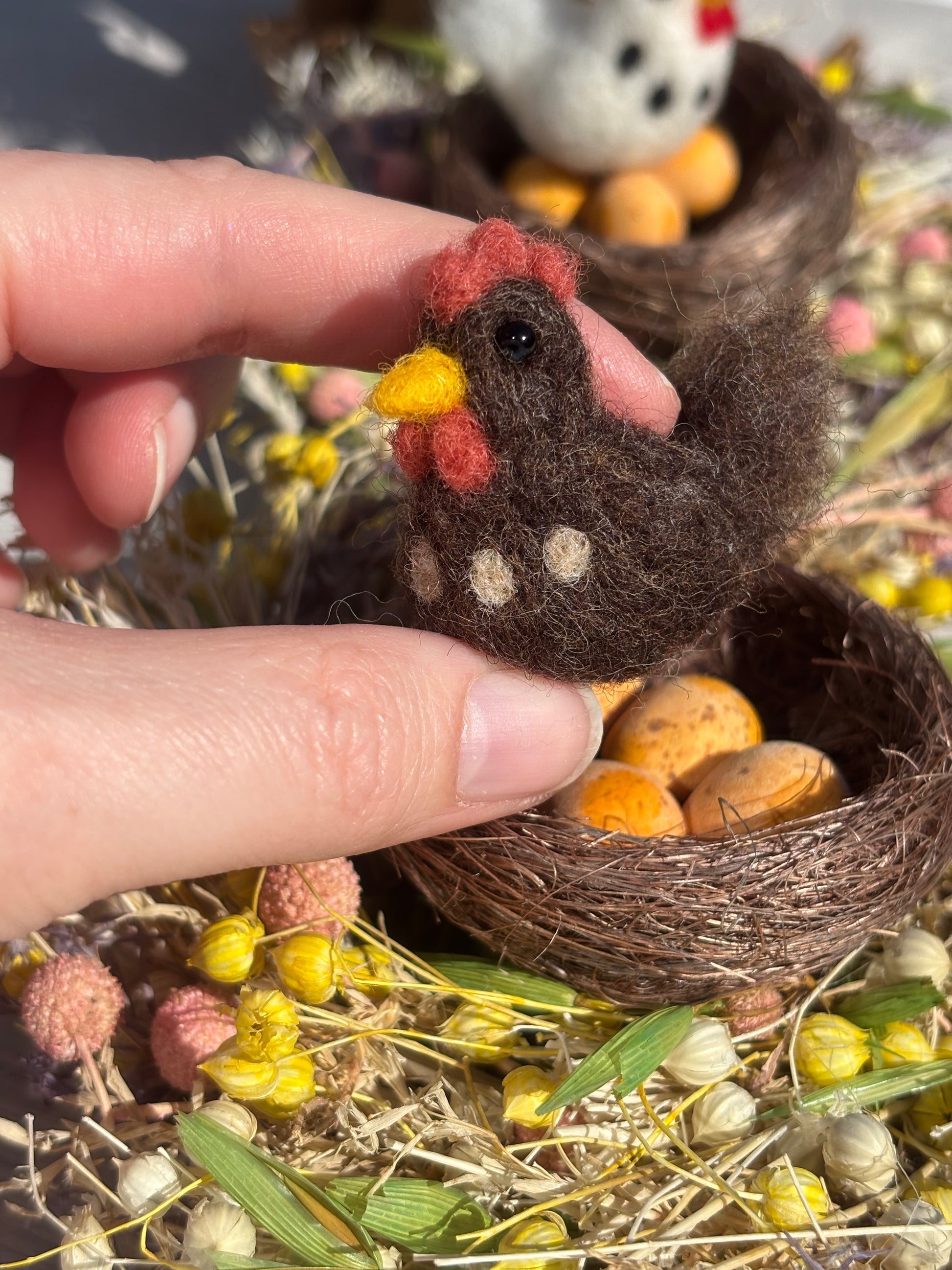 Miniature needle felted chickens - felt chickens - Easter Cake Topper