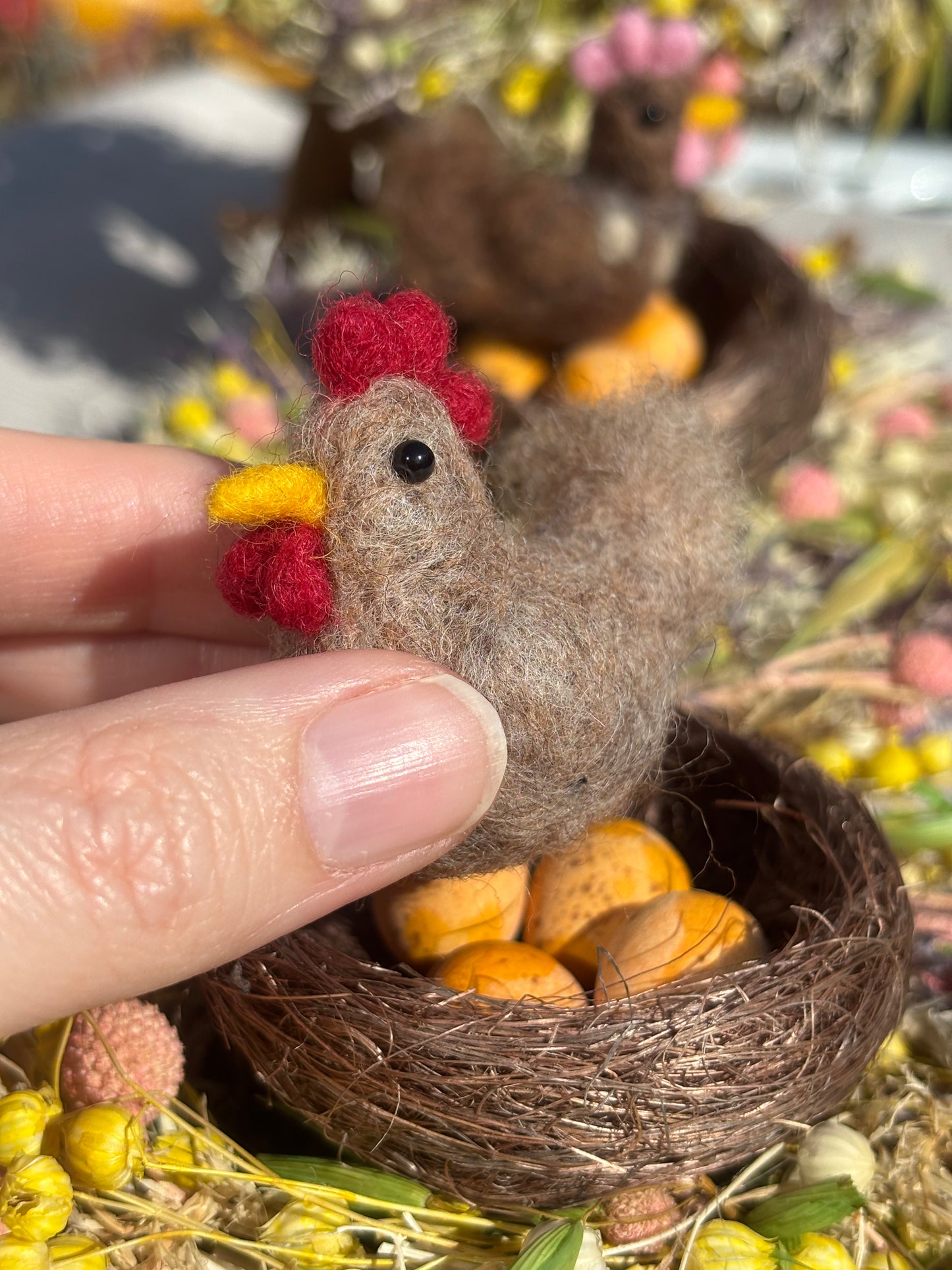 Miniature needle felted chickens - felt chickens - Easter Decorations  Cake Toppers