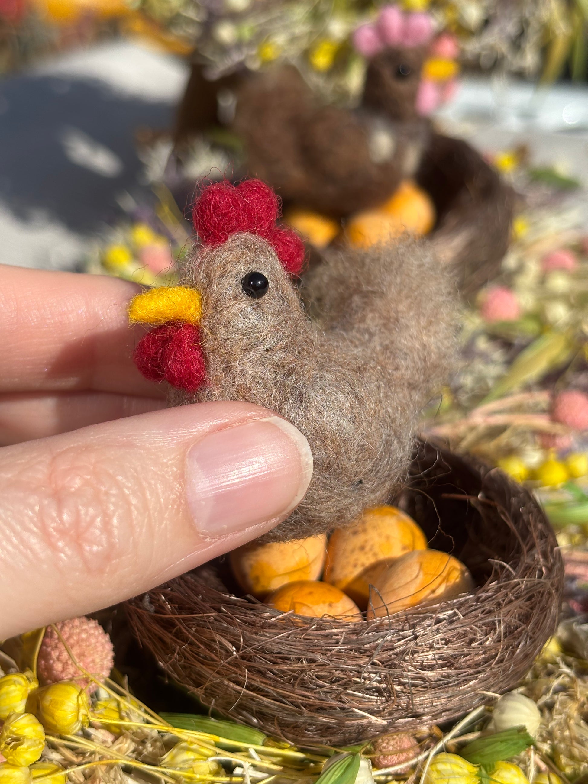 Miniature needle felted chickens - felt chickens - Easter Decorations  Cake Toppers