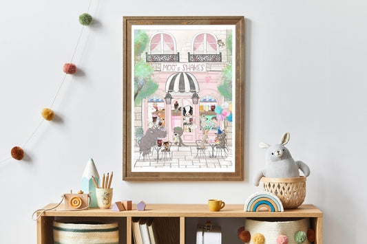 Animal Nursery Print, Whimsical Children's Wall Art, Pink Tones, Milkshakes Print, Whimsical animal art, Beautiful Nursery Prints & Children's Room Decor