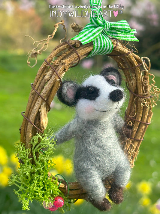 Needle Felted Badger Miniature Wreaths by IndyWildheart