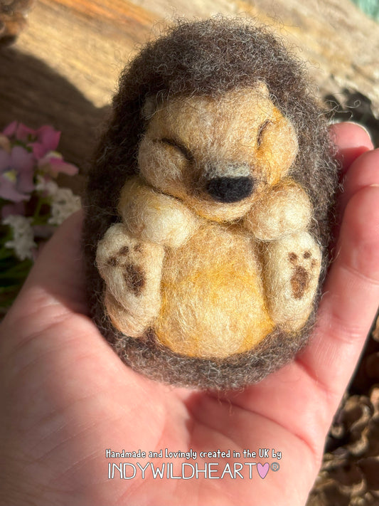 Needle Felted Hedgehog - Cute Sleeping Hedgehog Felted Ornament