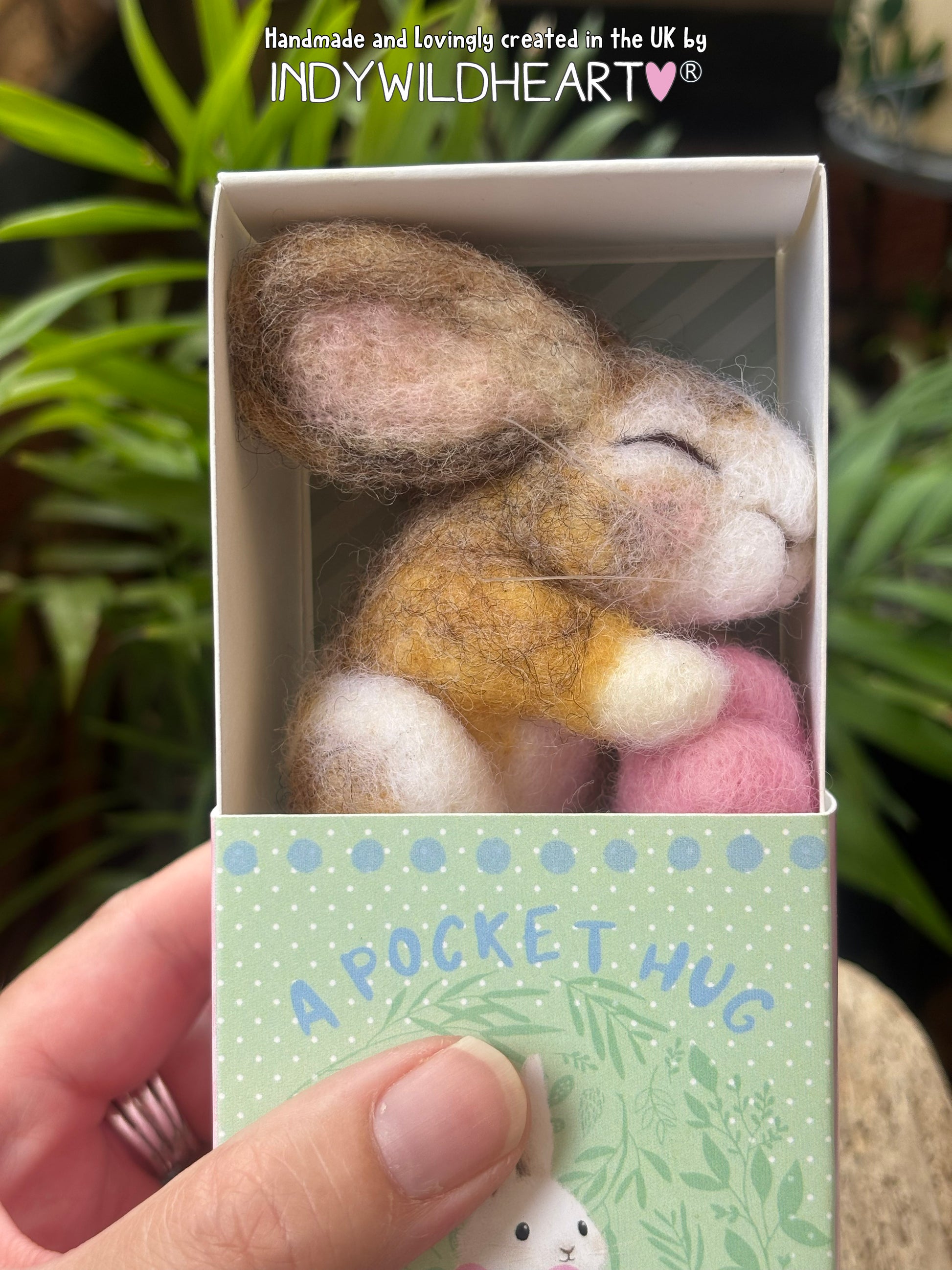 Needle Felted bunny in a matchbox named A Pocket Hug handmade by IndyWildheart