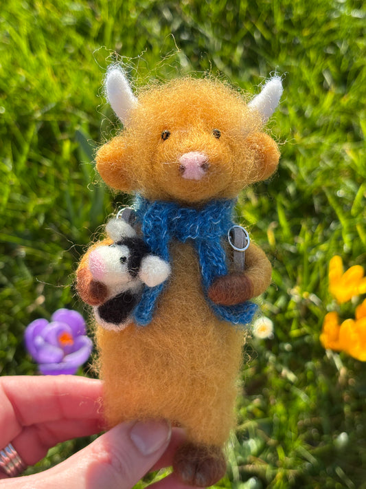 Needle Felt Highland Cow - Needle Felted Cow Collectable - Handmade Gift - Fibre Art - Highland Cow Wool Sculpture