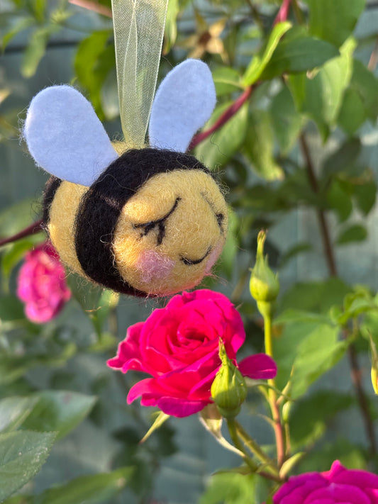 Needle Felted Bee - Hanging Bee Decoration - Handmade Wool Bee Decoration