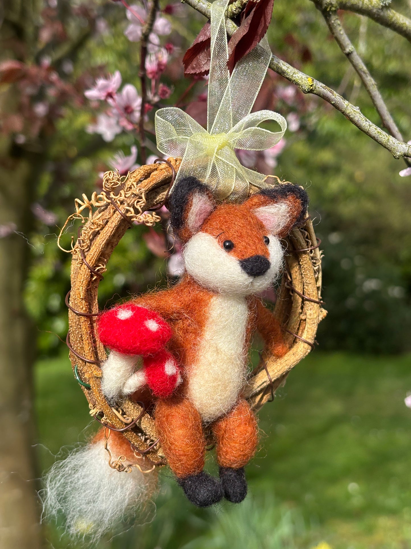 Needle Felted Fox Wreath - Needle Felted Gifts - Cute Felt Hanging Decoration