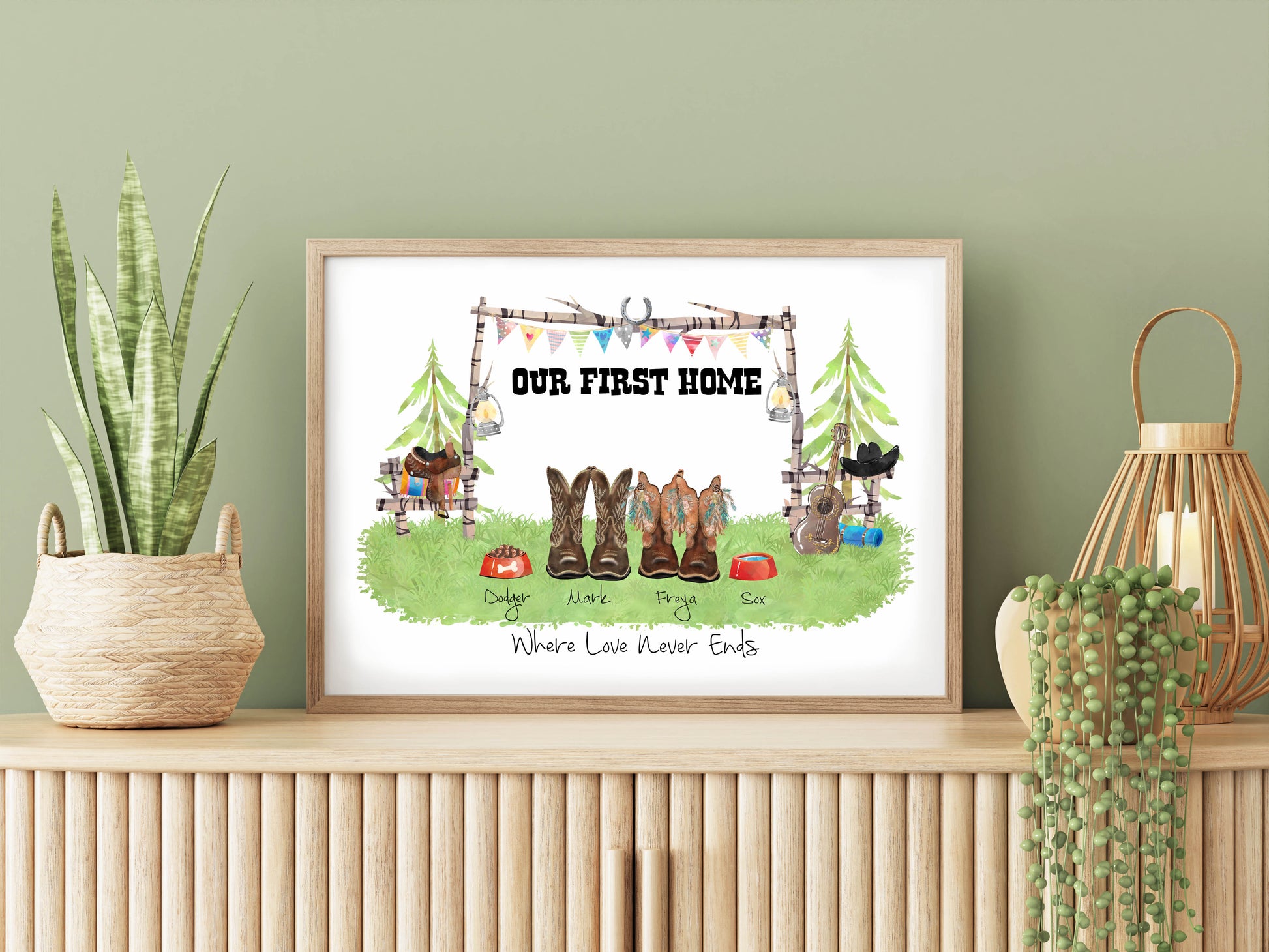 Personalised Cowboy Boot Family Print - Country Music Theme Family Art Print - For Country Music and cowboy boot Lovers