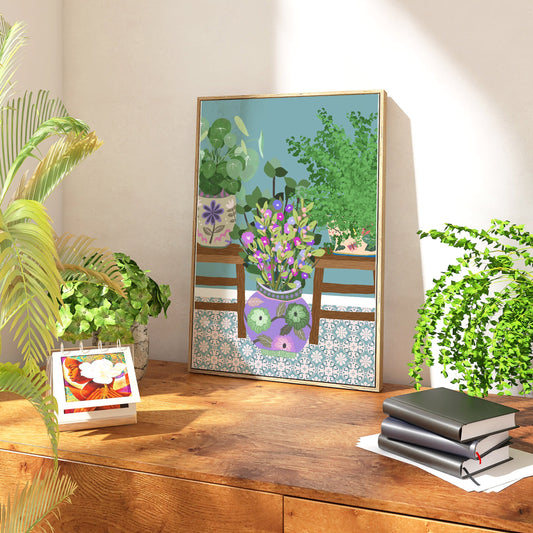 Flower Vase & Botanical Art Print - Vintage Vases - Flowers & House Plants - Beautiful Vibrant Art Prints