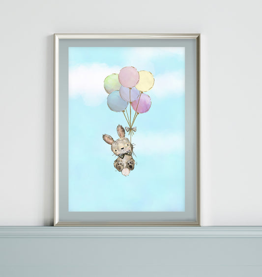 Animal Nursery Prints, Rabbit Print for Children's Room, Animal Theme Nursery Prints, Whimsical Nursery Wall Art, Colourful Nursery Art