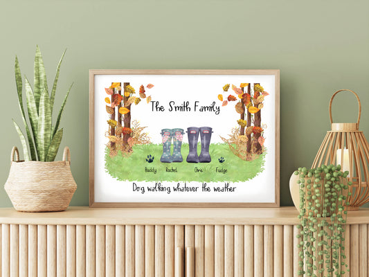 Welly Boot Family Print, Personalised Gift, Gift for Her or him, Personalised Family Gift, Classic Welly Family Print With Different Seasons