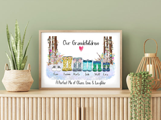 Personalised Welly Family Print Gift - Christmas Gift for Her or him - Gift for Grandparents - Secret Santa Gift - Personalised Family Gift
