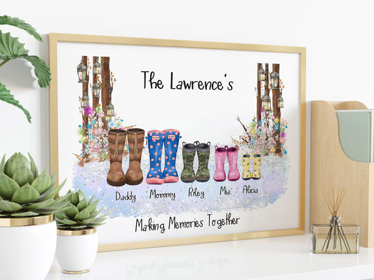 Personalised Welly Family Print Gift - Christmas Gift for Her or him - Gift for Grandparents - Secret Santa Gift - Personalised Family Gift