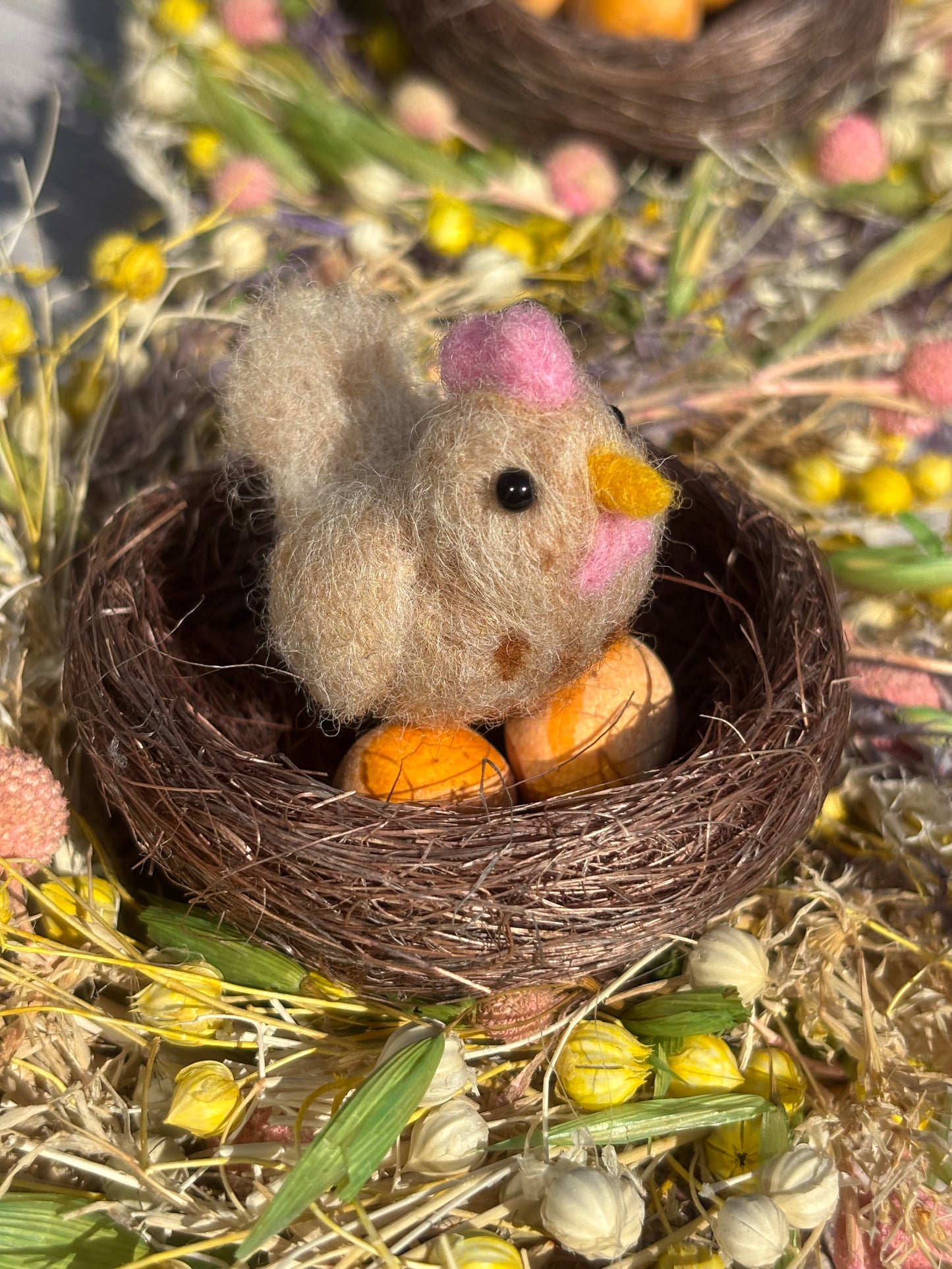 needle felt chicken - felt chickens - Easter Cake Topper