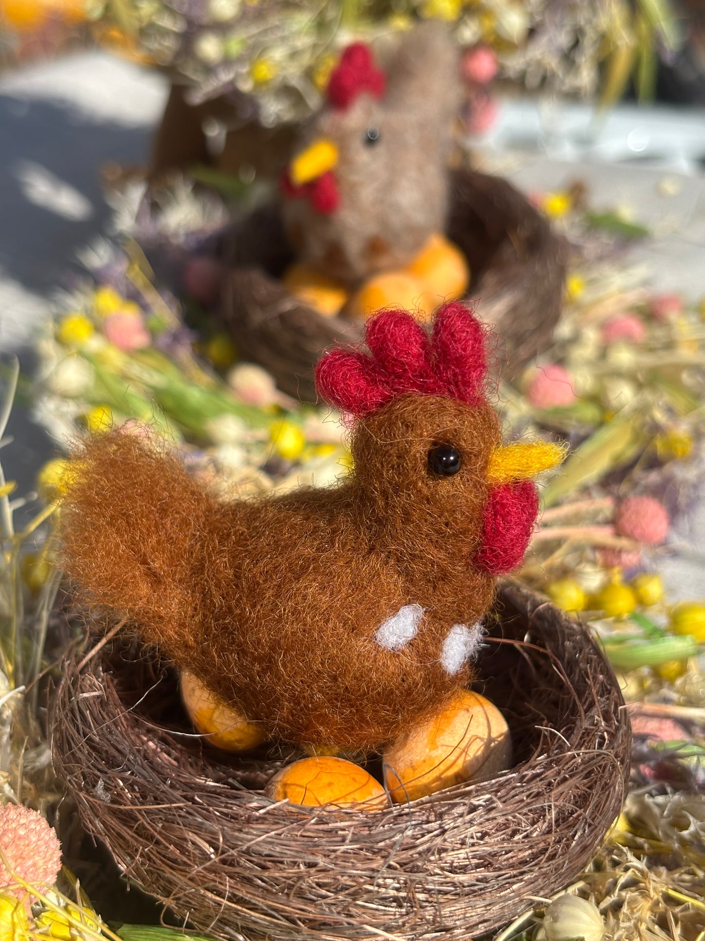 needle felt chicken - felt chickens - Easter Cake Toppers