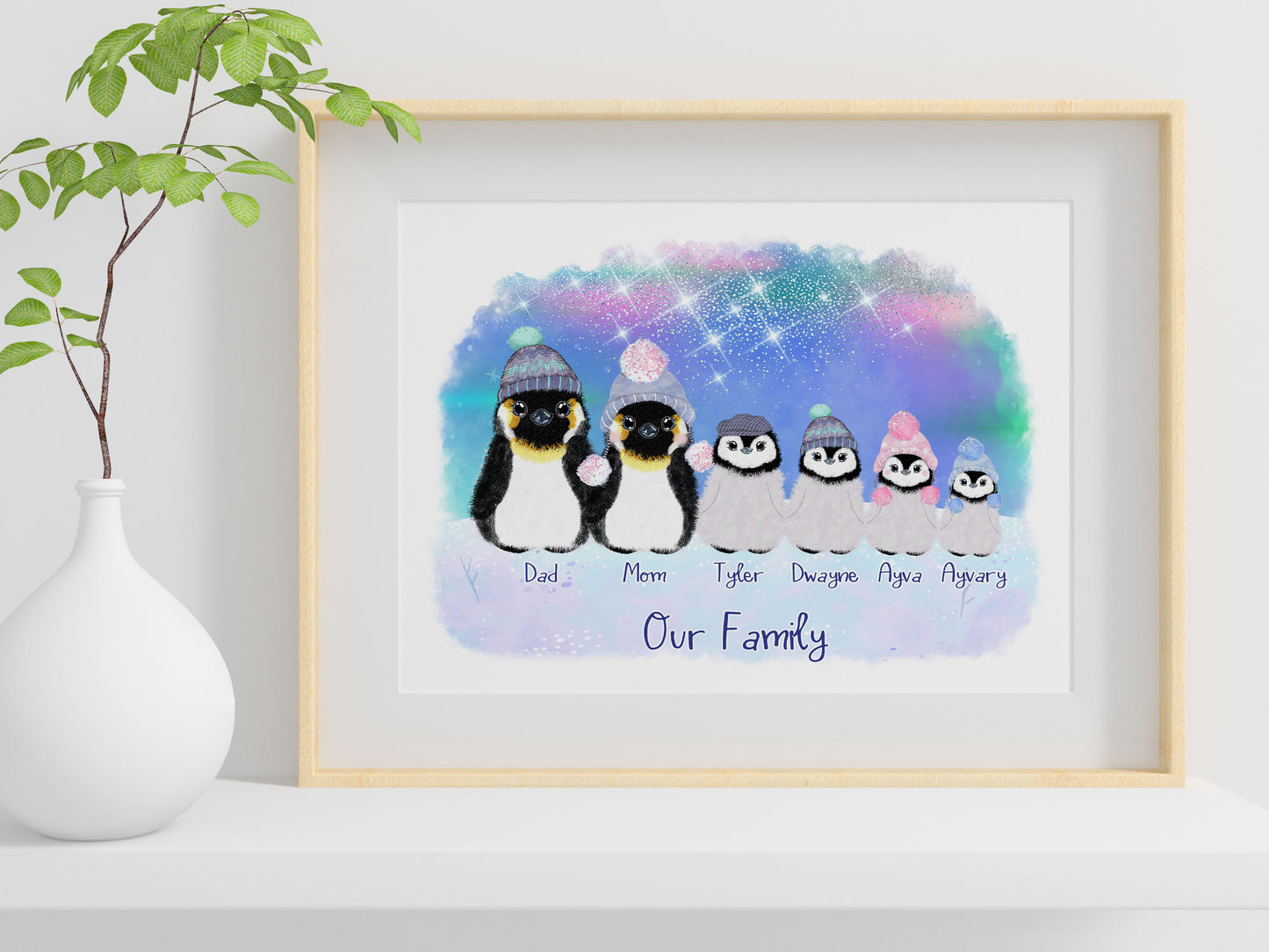 Personalised Penguin Family Print - Unique Gift for Her - Personalised Gift - Secret Santa - Penguin Print - Cute Family Portrait Gift