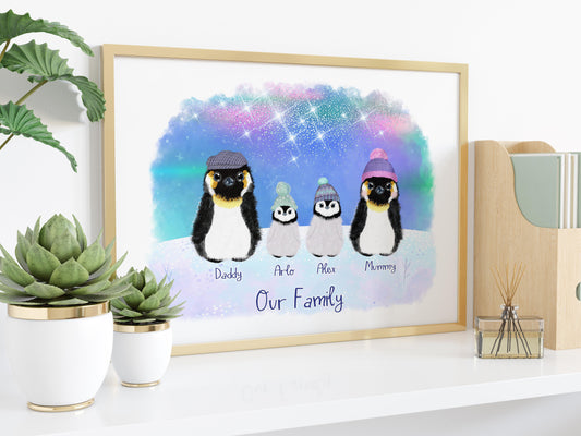 Personalised Penguin Family Print - Unique Gift for Her - Personalised Gift - Secret Santa - Penguin Print - Cute Family Portrait Gift